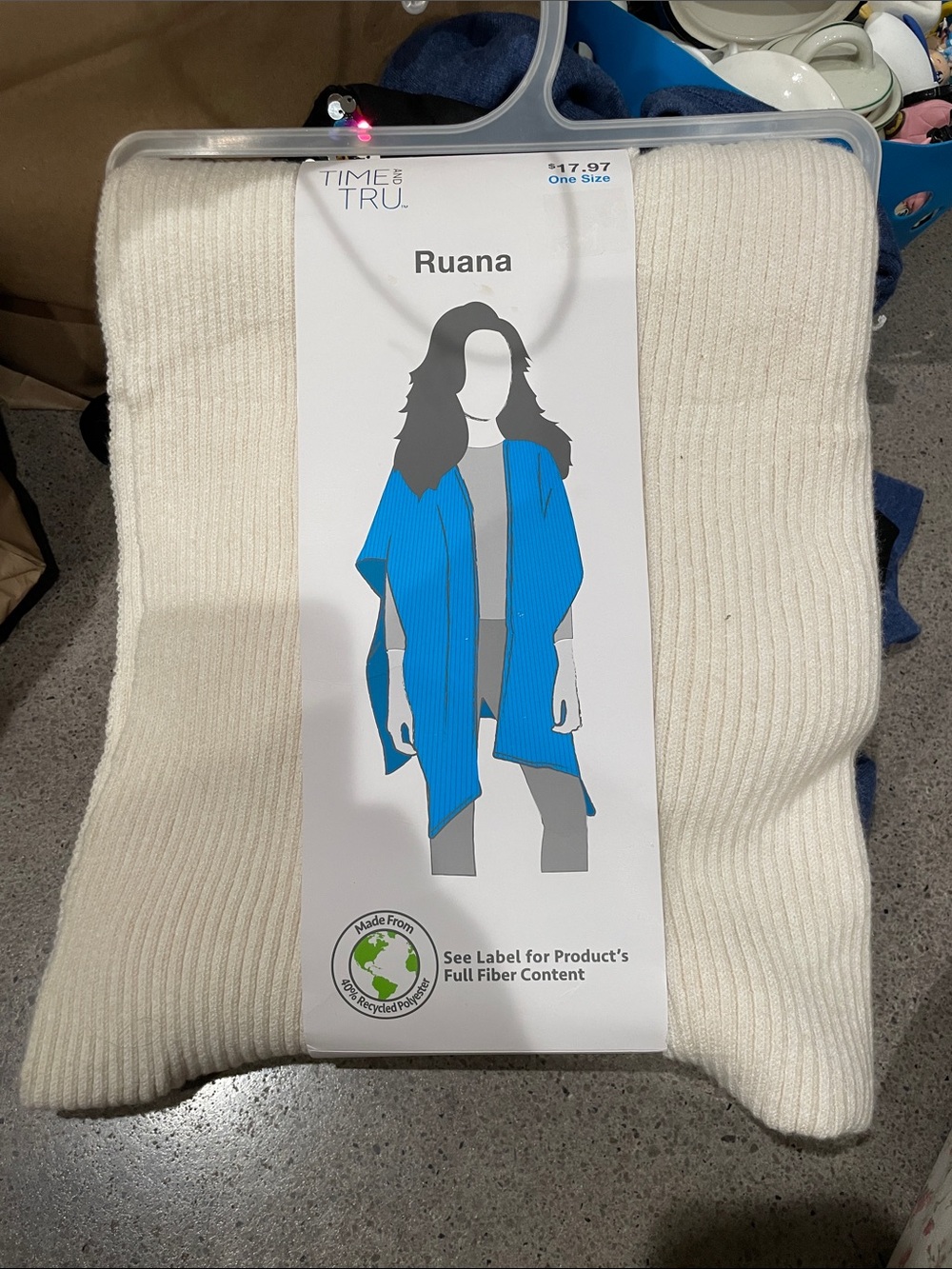 Time and Tru Cream Ribbed Ruana Multi wear wrap- NWT